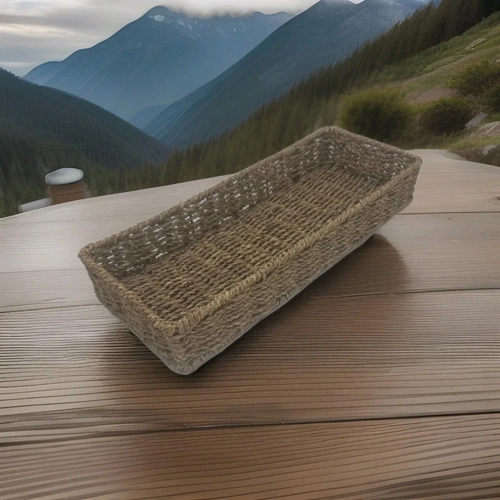 Natural Seagrass Storage Baskets, Rectangle Tray, Container, Toilet Top Tray